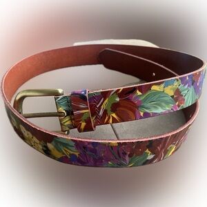 Patricia Nash Floral Leather Belt in Citrus Sunrise size M